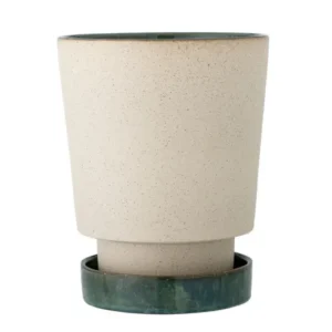 Blumentopf „Elvar“ mit Untertasse – Naturfarbenes Steingut