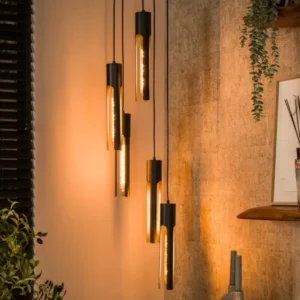 Pendelleuchte „Fenora“ – Gestuft mit 5 Leuchten in schwarzem Tube-Design