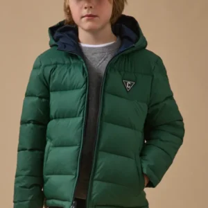 Jungen-Daunenjacke mit Federn und Daunen, wendbar