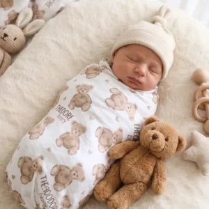 Cozy Teddy Bear Bamboo Swaddle Blanket