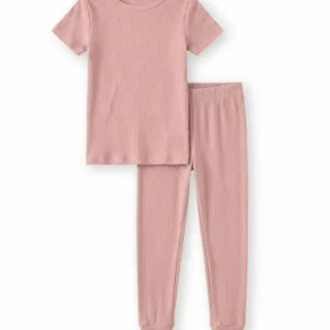 Apple Blossom Ribbed Bamboo Two Piece Short Sleeve Pajama Set
