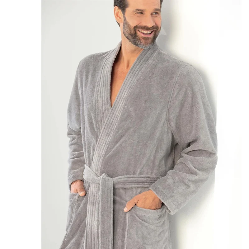 Herren-Bademantel Kimono Graphit