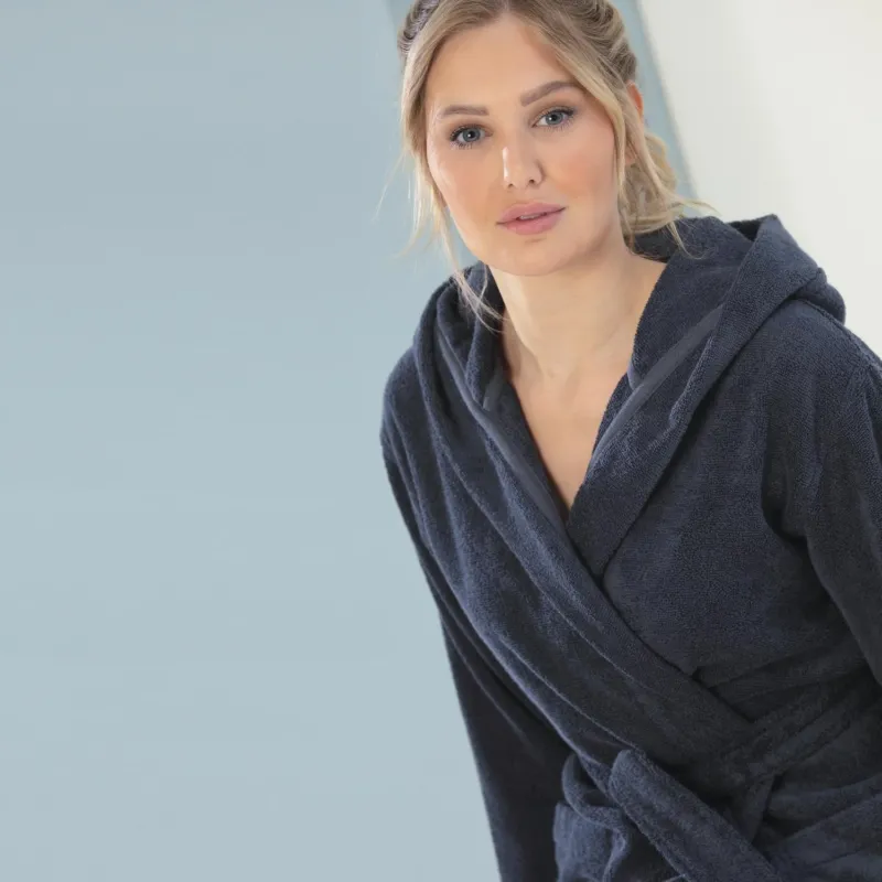 Damen-Bademantel mit Kapuze Luxury Blau