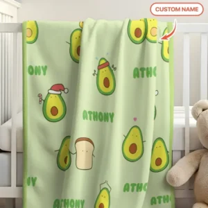 Custom Name Cute Avocado Bamboo Blanket