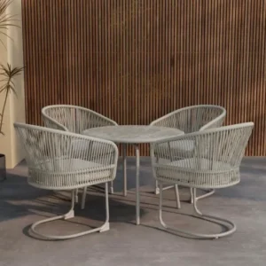 Garten Loungeset Taila - mit Rundem Esstisch und 4 Stühlen in Beige & Hellgrau