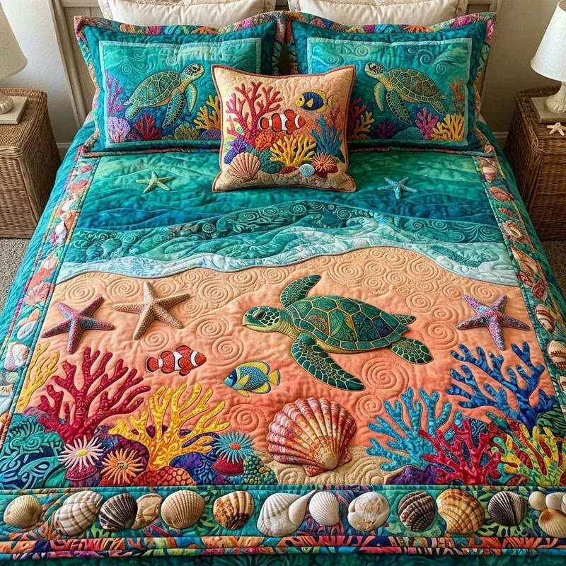 Amber Sunset Marine Bamboo Quilt Bedding Set