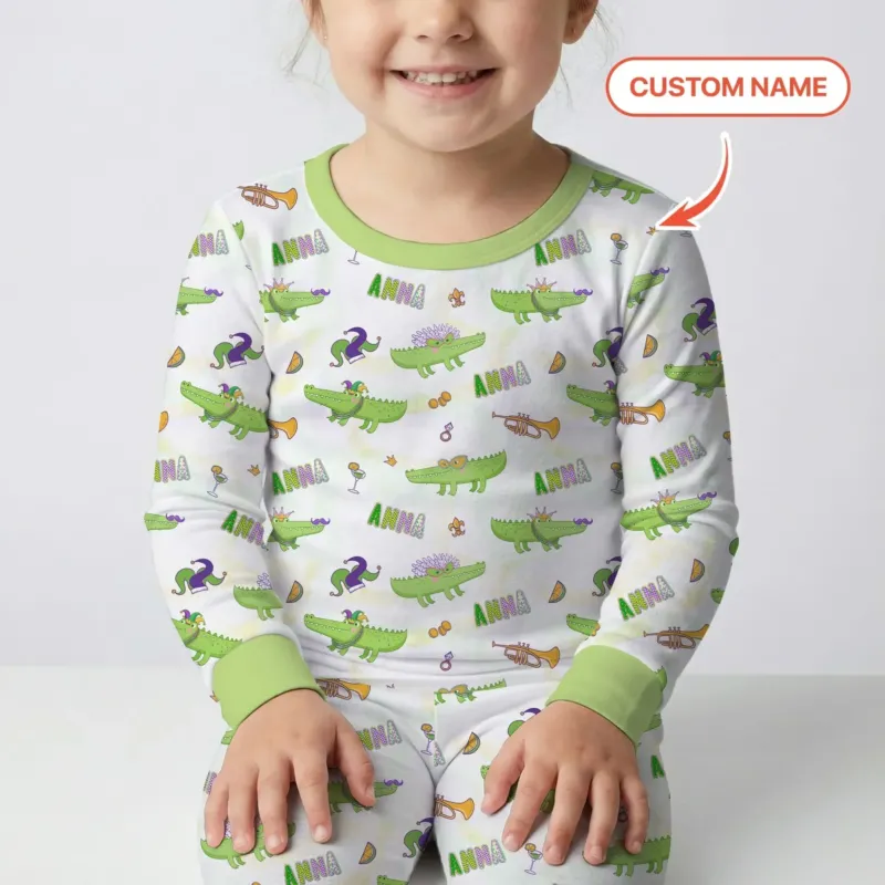 Alligator Mardi Gras Festival Bamboo Two Piece Long Sleeve Pajama Set