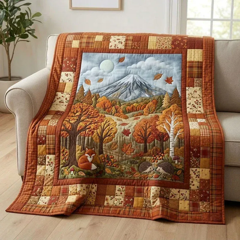 Autumn Forest Path Bamboo Quilt Blanket