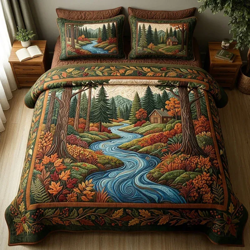 Autumn Stream Scenic Bamboo Quilt Bedding Set