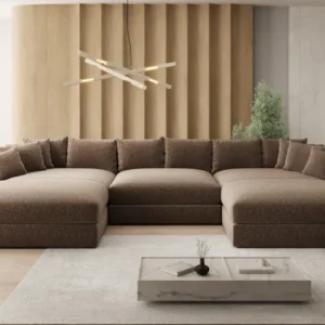 Designer Sofa Bernardo U mit breiter Ottomane in Strukturstoff