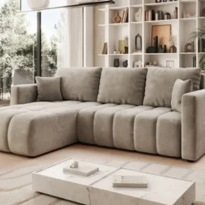 Designer Ecksofa Beatrice mit Schlaf- und Klappfunktion in Samt