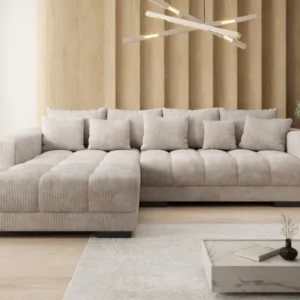 Designer Ecksofa Balu mit Schlaffunktion und Stauraum in Cord