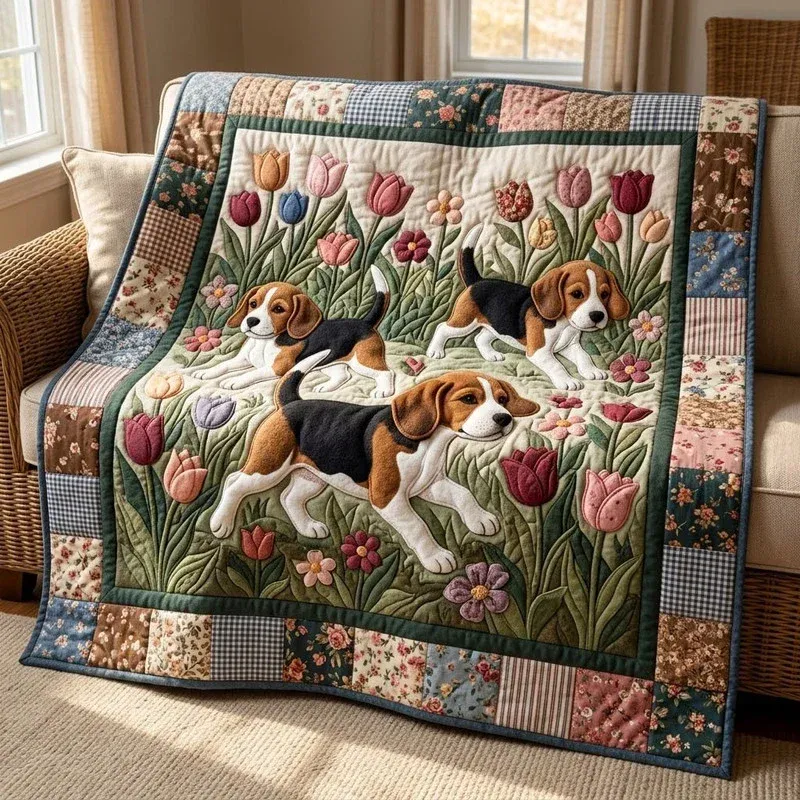 Beagle Garden Bamboo Quilt Blanket