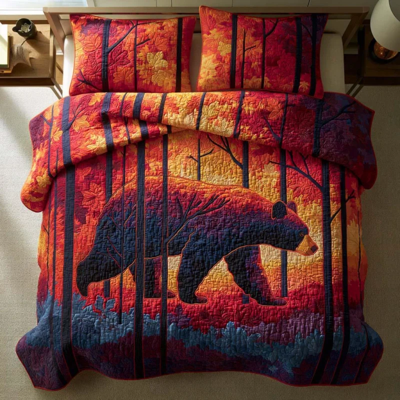 Bear Autumn Escape Bamboo Quilt Bedding Set