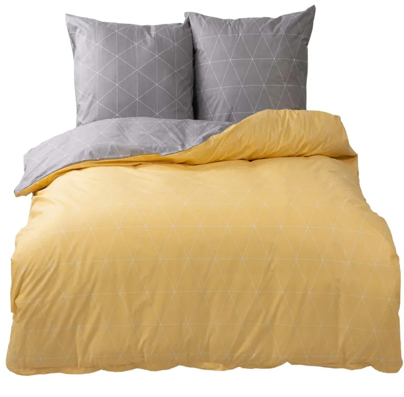 One Home Bettwäsche Set Geometrisch Raute modern gelb anthrazit Wende Baumwolle Renforce