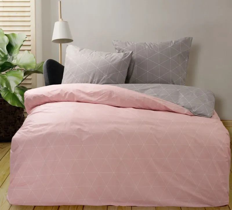 One Home Bettwäsche Set Geometrisch Raute modern rosa anthrazit Wende Baumwolle Renforce