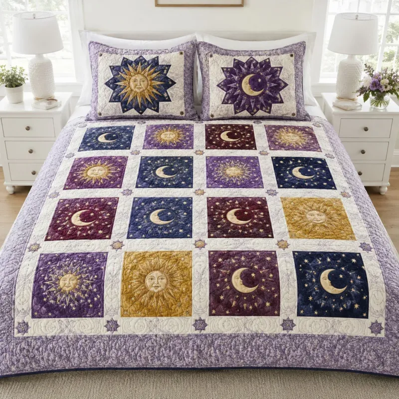 Boho Cosmos Bamboo Quilt Bedding Set