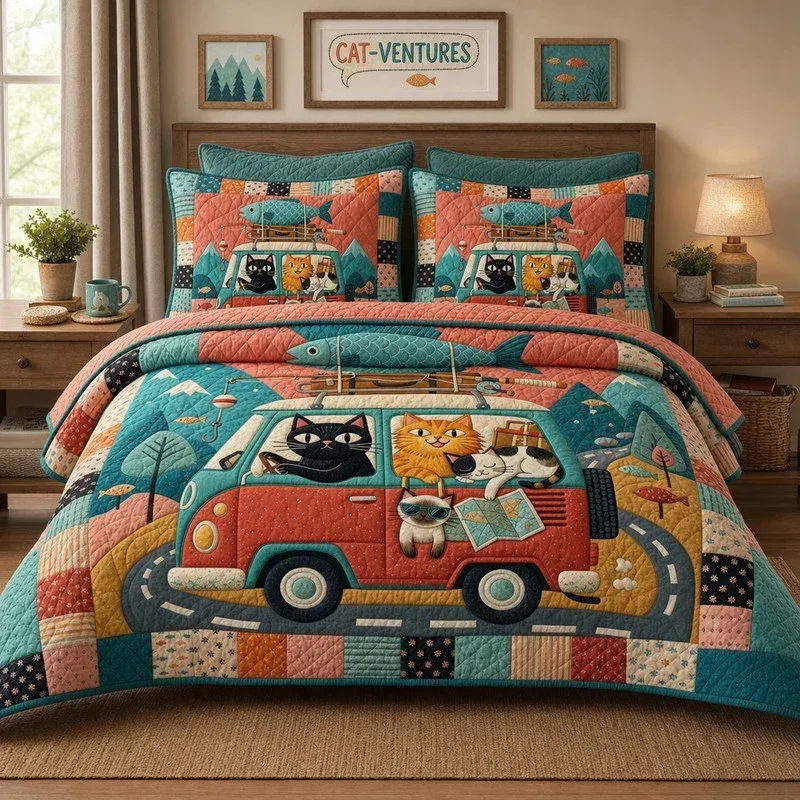 Cat Ventures Road Bamboo Quilt Bedding Set