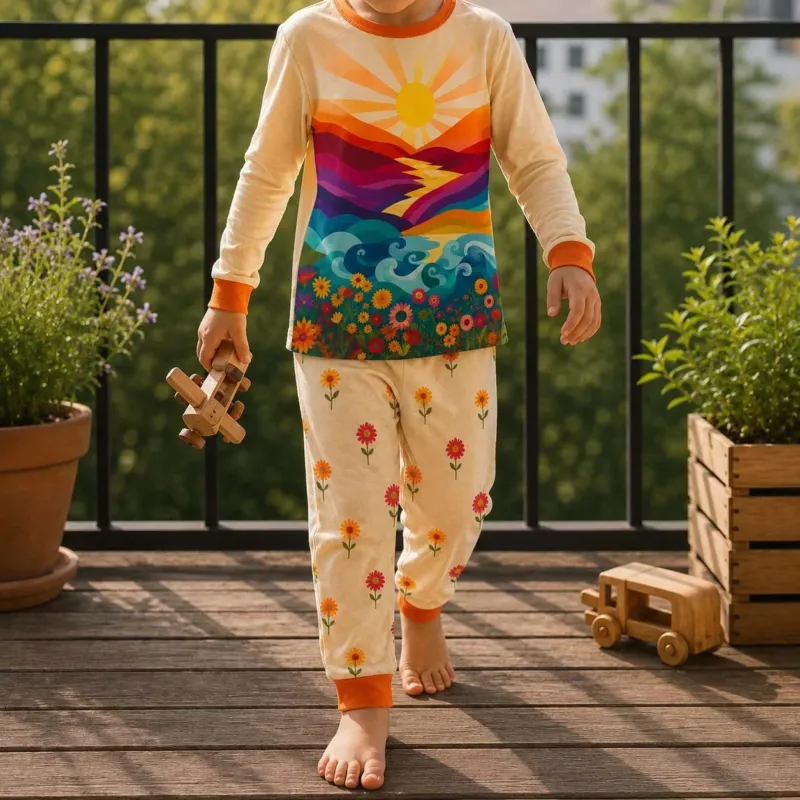Coastal Sunrise Bloom Bamboo Two Piece Long Sleeve Pajama Set