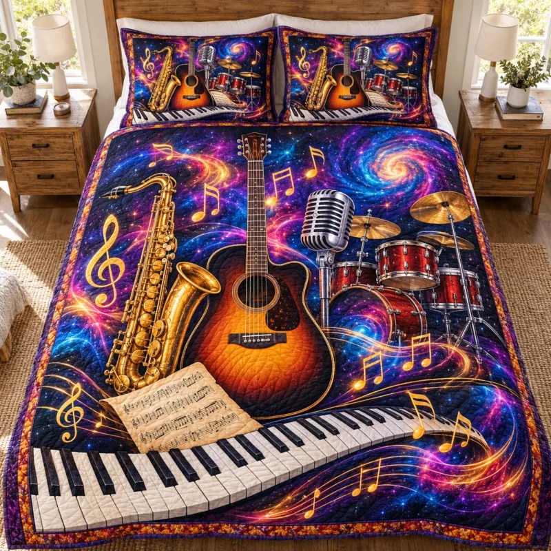 Cosmic Music Symphony Bamboo Quilt Bedding Set