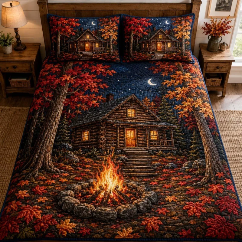 Cozy Log Cabin Bamboo Quilt Bedding Set