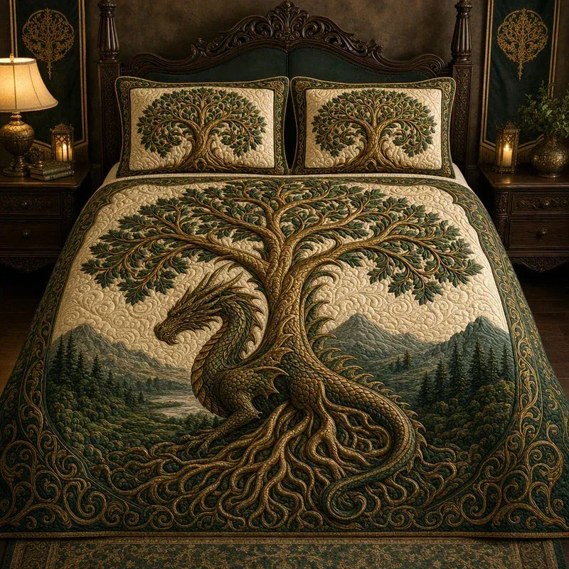 Dragon Relic Bamboo Quilt Bedding Set