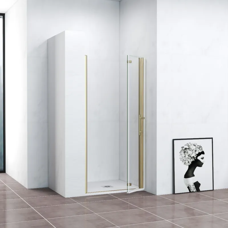 Duschkabine Falttür Nischentür Drehtür Goldfarben 110 cm NANO Glas Dusche H.195cm