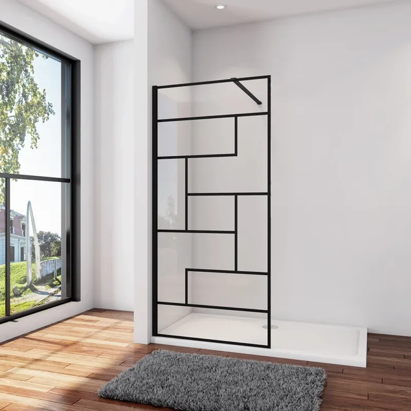 Walk In Duschtrennwand 120 x 200 cm 8mm NANO Glas Stabistange 140 cm Schwarz Glaswand