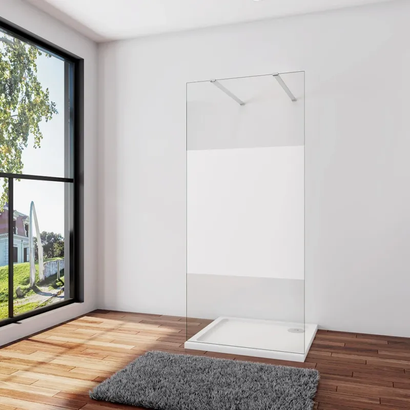 Walk In Duschtrennwand 137.7 x 200 cm 8mm Glas mit Glasschutzfolie Stabistange 140 cm Duschwänd