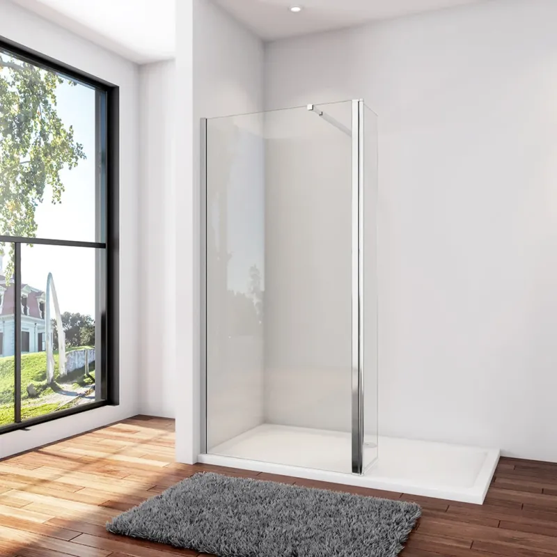 Walk In Duschtrennwand 50+30 x H.200 cm 8mm NANO Glas Stabistange 73-120 cm Aluminium Duschhaus