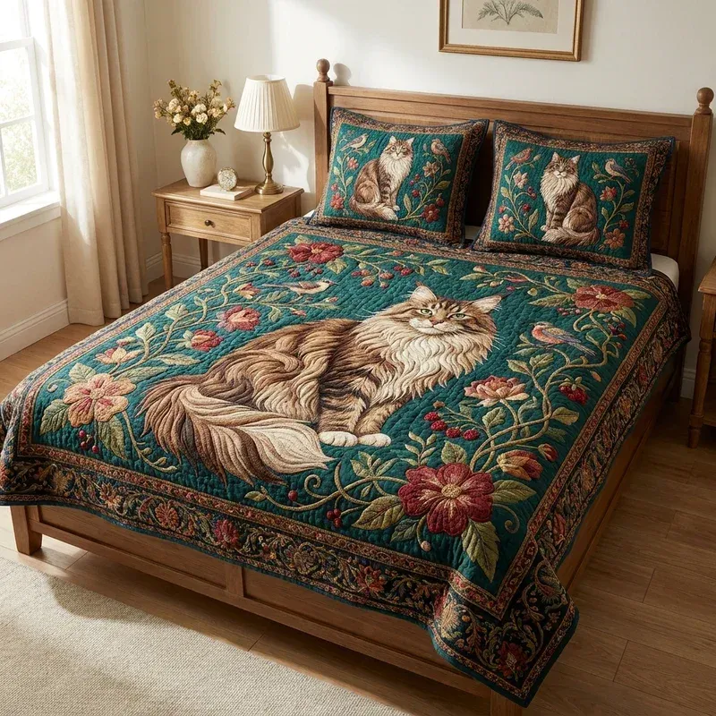 Emerald Majestic Paws Bamboo Quilt Bedding Set
