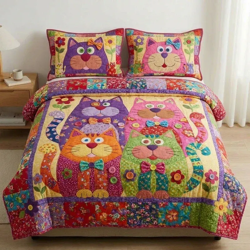 Fancy Dress-Up Cats Bamboo Quilt Bedding Set