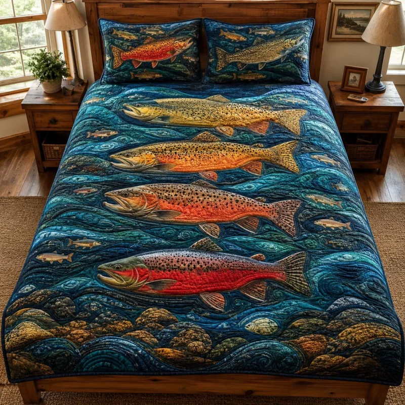 Fishing Peaceful Waters Bamboo Quilt Bedding Set