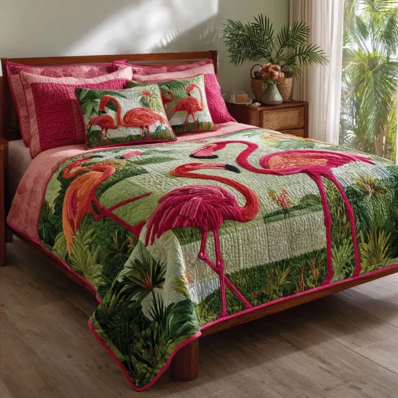 Flamingo Oasis Bamboo Quilt Bedding Set