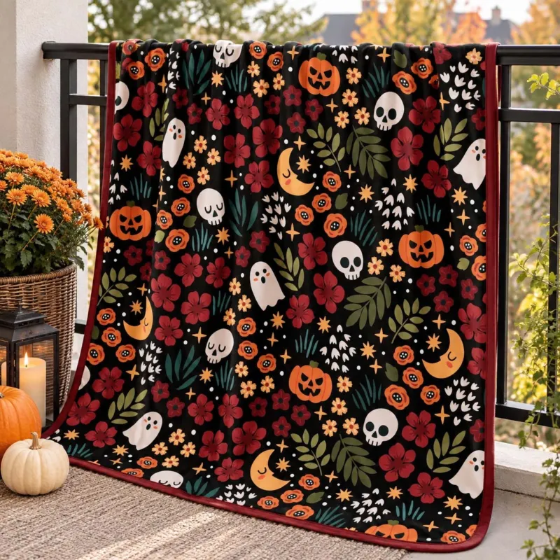 Floral Halloween Night Bamboo Blanket