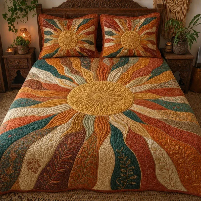 Flower Wave Bamboo Quilt Bedding Set