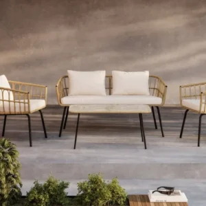 Garten Loungeset Arima – aus Rattan & Metall mit Glasplatte