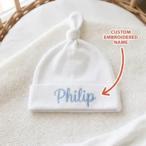Personalized He's Here Embroidered Bamboo Hat