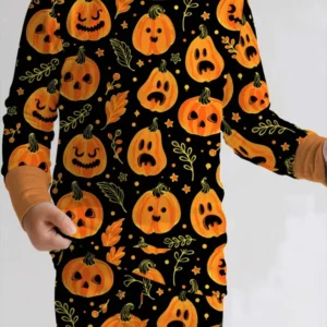 Glowing Pumpkin Faces Bamboo Two Piece Long Sleeve Pajama Set