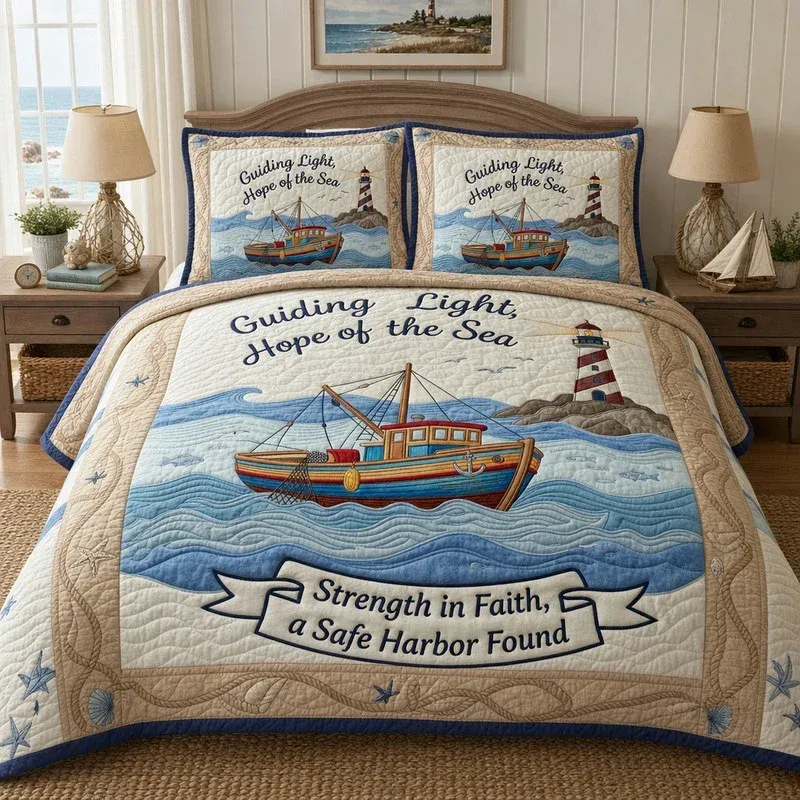 Helm And Anchor Bamboo Quilt Bedding Set