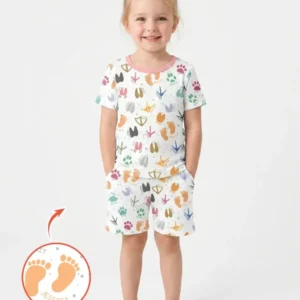 Cute Farm Animal Tracks Custom Name Bamboo Two Piece Short Sleeve Shorts Pajama Set