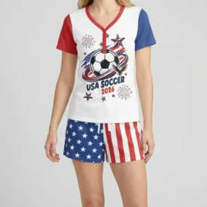 USA Soccer 2026 Family Matching Bamboo Women Short Sleeve Short Pajama Set
