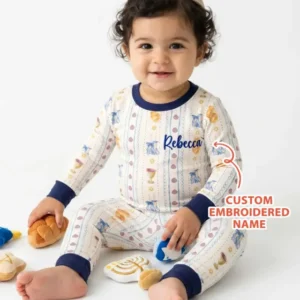 Custom Embroidered Name Shabbat Matching With Mom Bamboo Two Piece Long Sleeve Pajama Set
