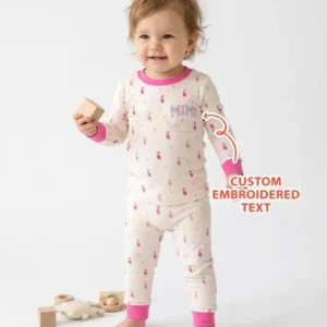 Custom Embroidered Mommy and Me Matching Bamboo Two Piece Long Sleeve Pajama Set