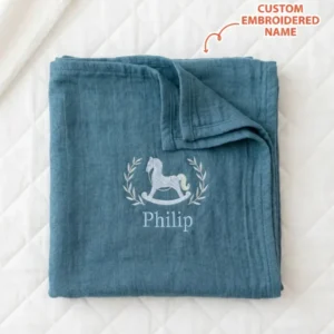 Personalized Royal Horse Embroidered Bamboo Blanket