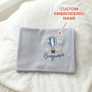 Personalized First Journey Embroidered Ribbed Bamboo Blanket