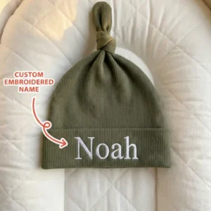 Personalized Teddy Bear Embroidered Ribbed Bamboo Hat