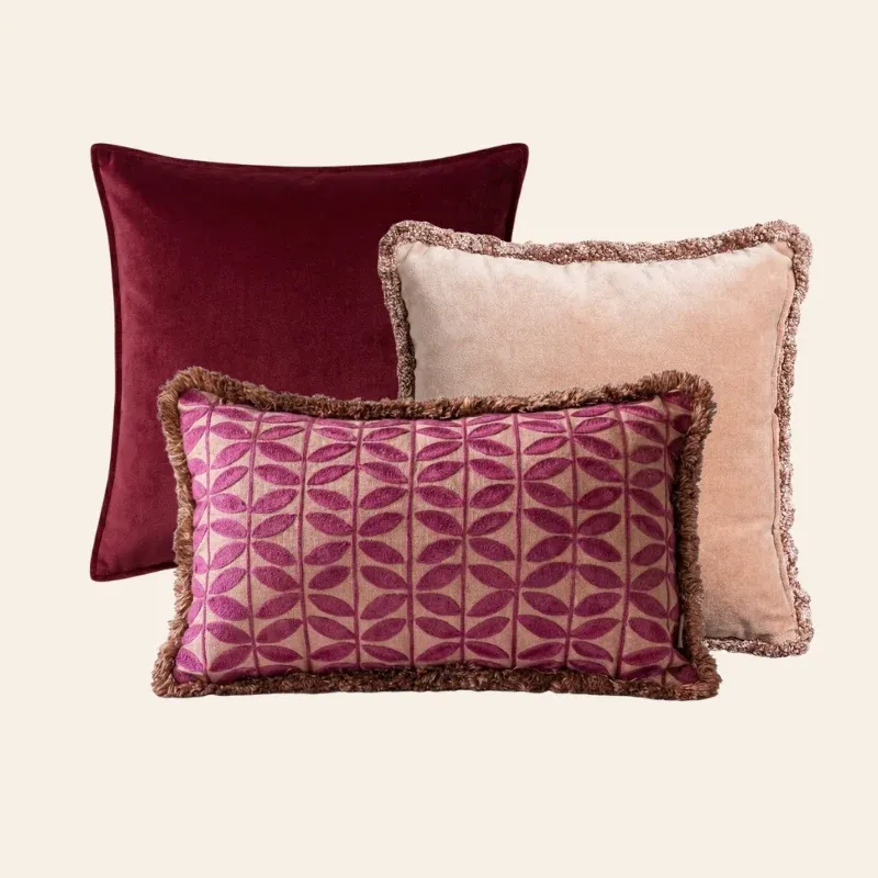 Kotabo sierkussenset Célia – Set van 3 kussens – Magical Mauve, Pretty in Pink & Blushed Berry