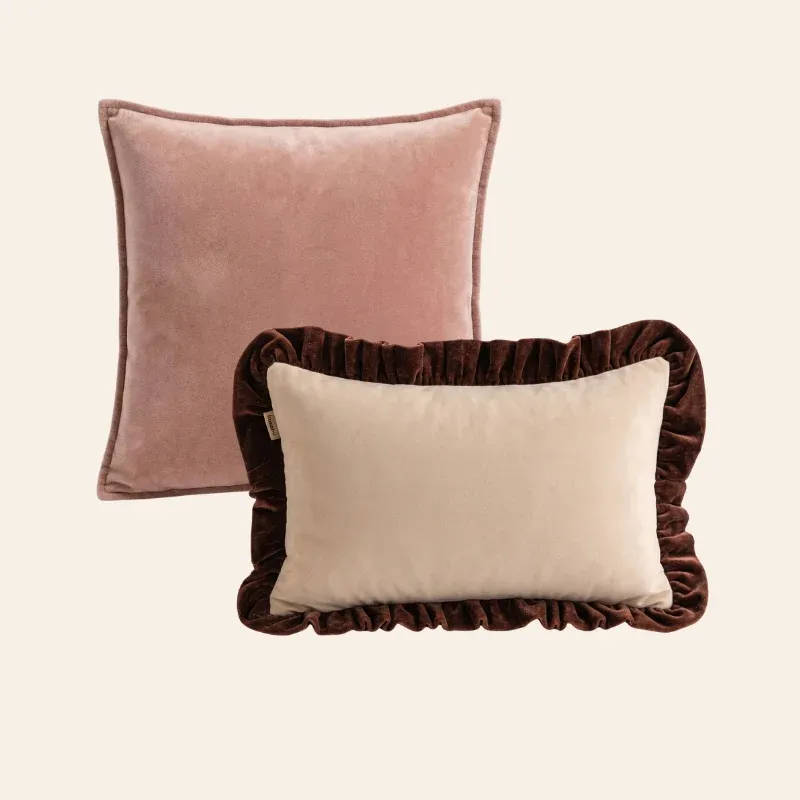 Kotabo sierkussenset Eden – Set van 2 kussens – Pretty in Pink & Butter Beige x Chocolate Chic
