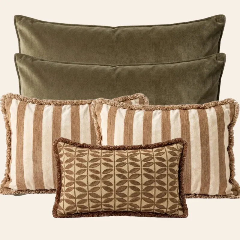 Kotabo sierkussenset Elsie – Set van 5 kussens – Olive Oasis & Bold Beige